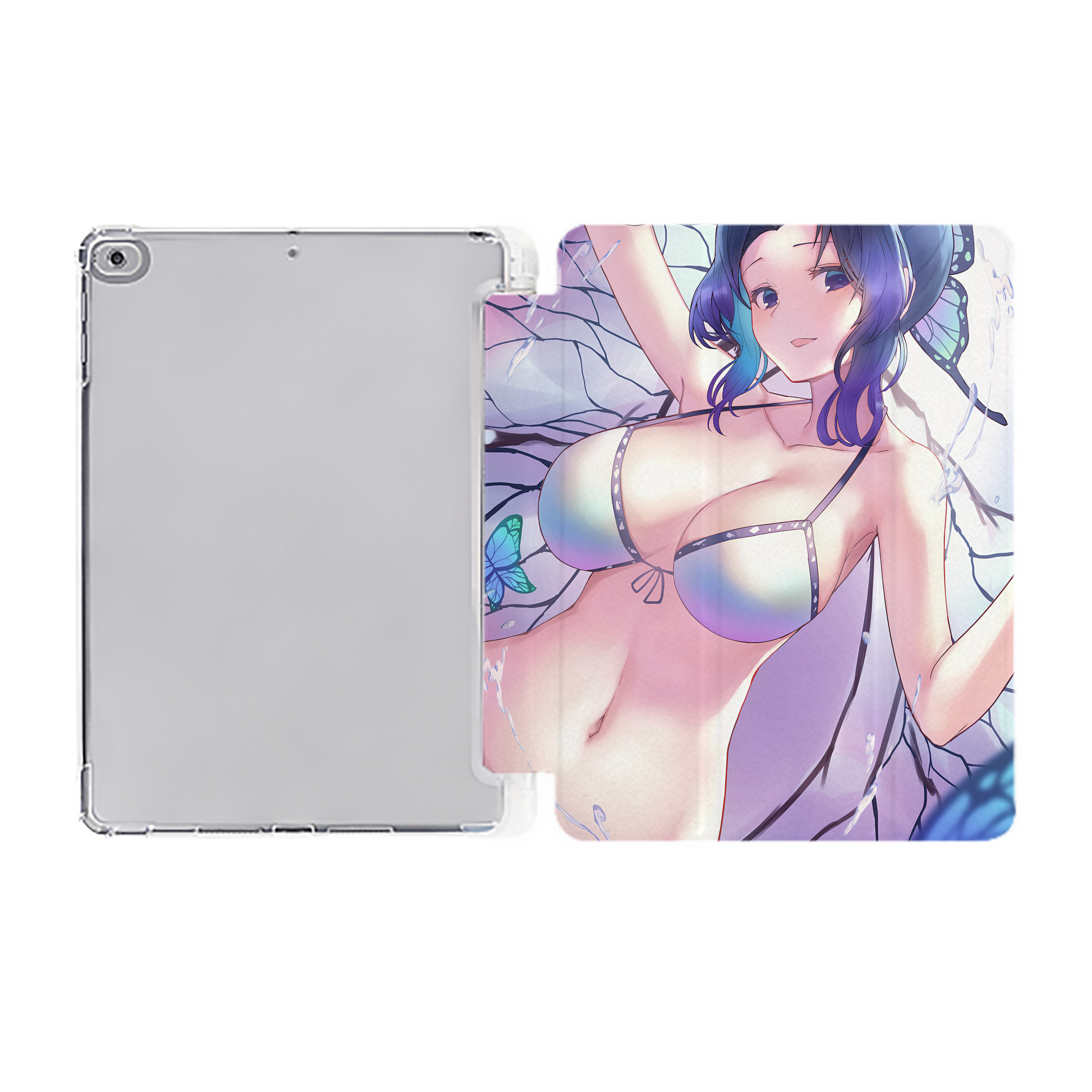 （画像用） 鬼滅の刃（きめつのやいば）蟲柱-胡蝶 しのぶ／こちょう しのぶ Kochou Shinobu IPad ケース ペン収納付き 三つ折りスタンド PUレザー×シリコン 対応機種9.5/10.5/10.9インチ